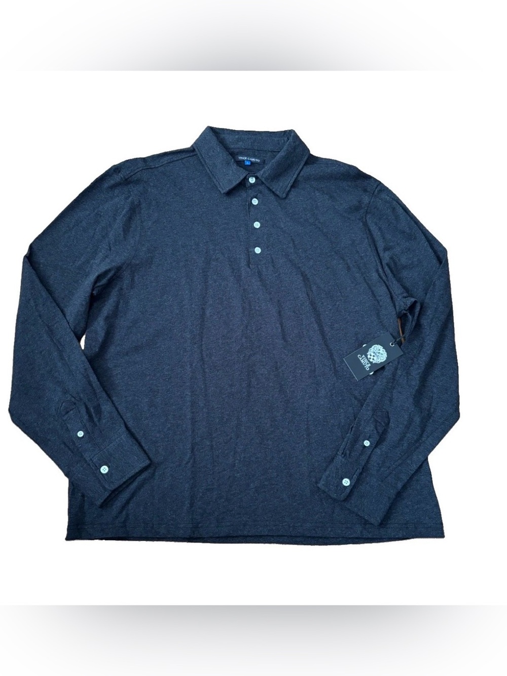 Vince Camuto Men’s Long Sleeve Polo Shirt - Heather Caviar - Large